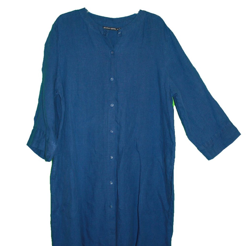 Women's Gudrum Sjoden Shirt Dress Linen Navy XL Lagenlook Grandmacore